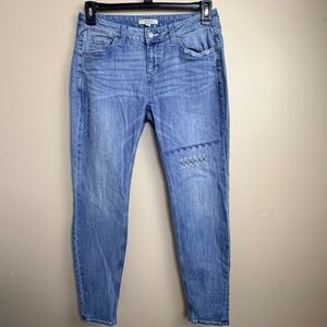 Comma Casual Identity Boyfriend‎ Jeans Blue Embroidered Tapered Fit Size 6 US